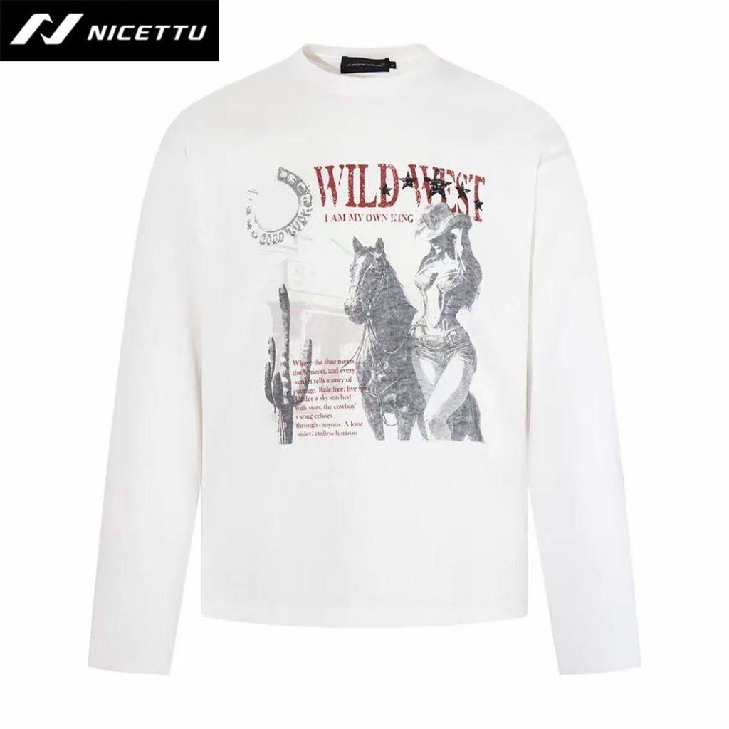 NICETTU Bieber blockbuster printed long-sleeved loose
